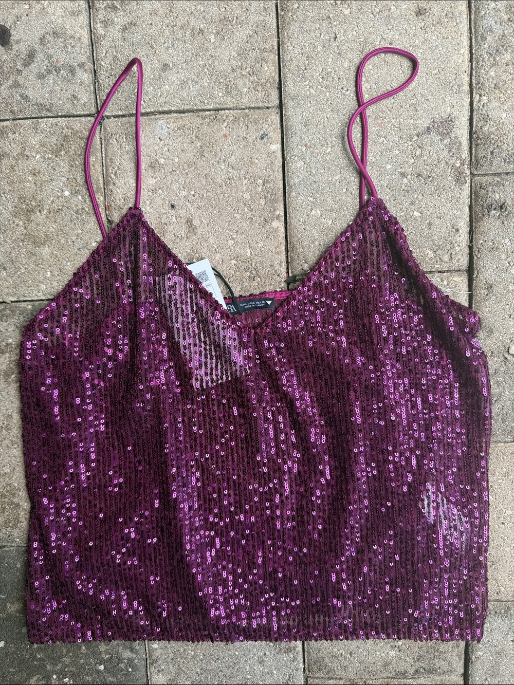Zara Magenta Sequin Spaghetti-Strap Cami